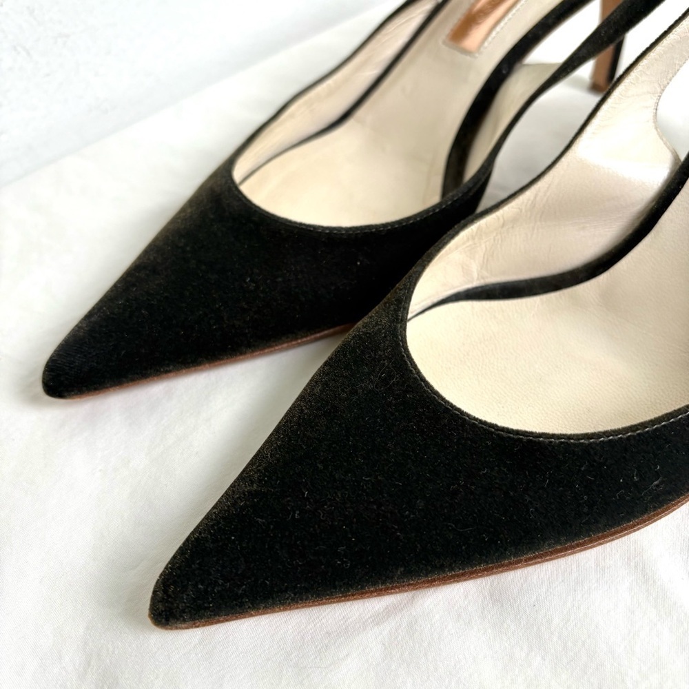 RUPERT SANDERSON Green Gold Velvet Pointed Toe Kitten Heel Slingback ITALY 5.5 - Picture 4 of 17